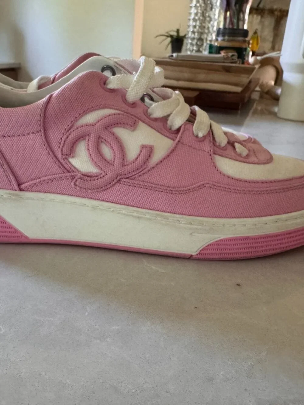 Chanel Interlocking CC Logo Canvas Sneakers — Pink/White Reference G45352